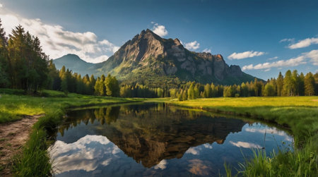 A beautiful sunrise above a mountain ridge.