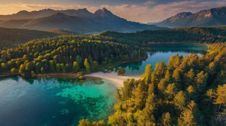 A calm lake surrounded by autumn-colored trees.