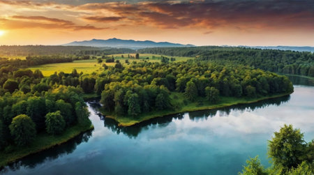 A peaceful valley covered with morning mist.