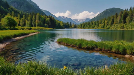 A calm lake surrounded by rocky cliffs.