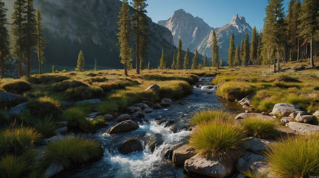 A bright alpine lake surrounded by snow peaks.