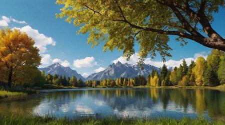 A calm mountain lake surrounded by rocky cliffs.