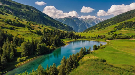 A peaceful countryside meadow with grazing cows.