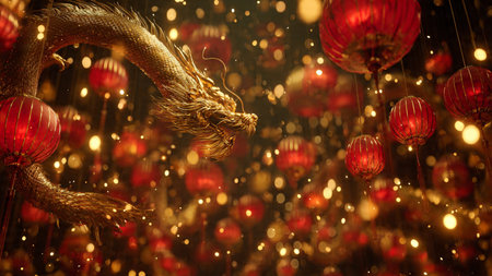 Elegant red lantern decoration concept for Chinese New Year greeting.