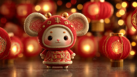 Decorative Chinese lantern lights glowing in a festive celebration scene.の写真素材