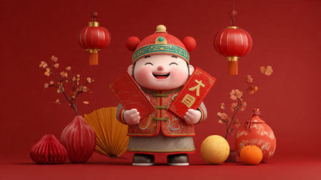 Luxury Chinese lantern decoration concept in a detailed 3D render.の写真素材