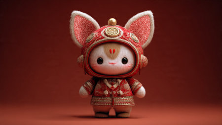 Chinese lantern decorations glowing brightly in a luxury red background.