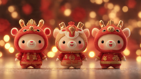 Chinese New Year prosperity decorations with lantern lights and coins.