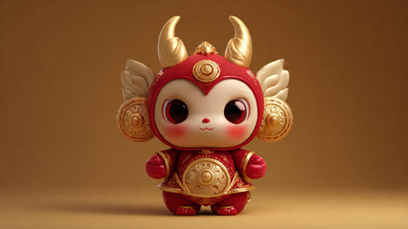 Cute 3D Chinese New Year mascot holding a red envelope symbolizing good luck.