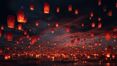 3D render of lantern decorations for holiday celebration.