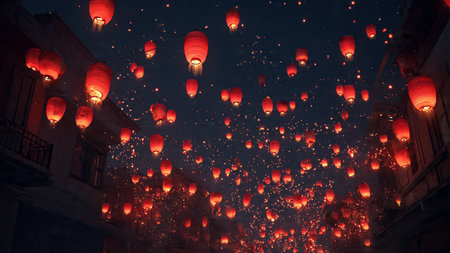 Elegant festive Chinese background with lanterns and golden decorations in 3D.