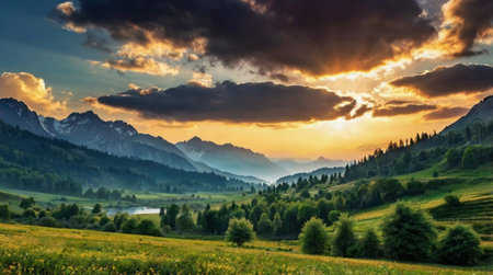 Rolling green hills under a bright blue sky with scattered white clouds.