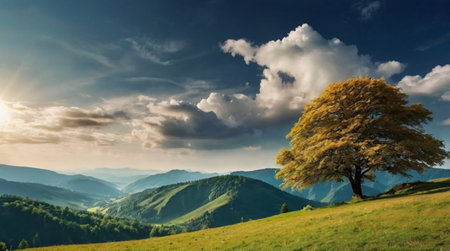 A vibrant sunset over a tropical island.の写真素材