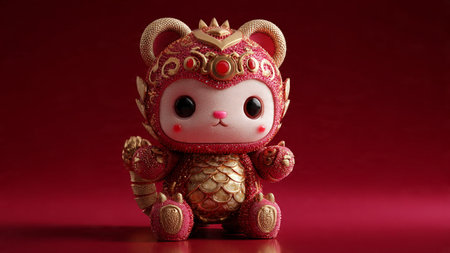 Chinese New Year figure with intricate decorations in detailed 3D rendering.の写真素材