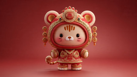 3D Chinese New Year background with dragon and lantern elements.