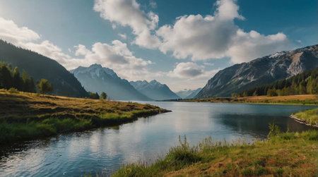 Panoramic view of the lake and mountains. Altai, Russiaの写真素材