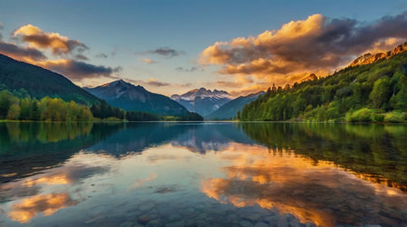 Sunset on the lake Konigssee in Bavaria, Germany