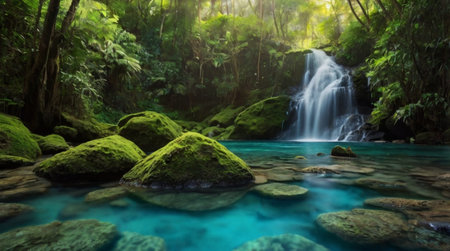 Beautiful waterfall in deep forest, Kanchanaburi province, Thailand