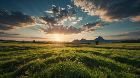 Sunset over the meadow in Grand Teton National Park, Wyoming