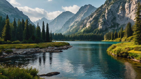 panoramic view of the lake in the italian alps