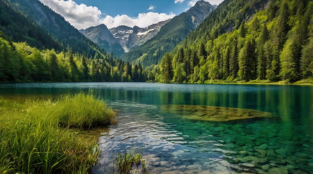 Beautiful alpine lake in the mountains. Landscape of Alps.の写真素材
