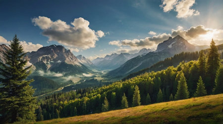 Panoramic view of the Dolomites mountains in Italy.