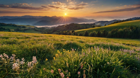 Beautiful summer sunrise in the Carpathian mountains. Ukraine, Europe.
