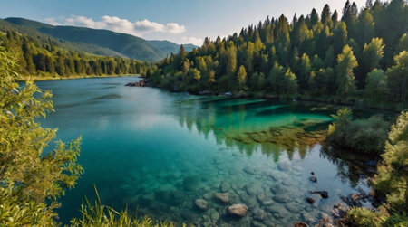 Landscape view of turquoise lake in the Altai mountains