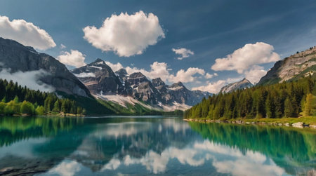 Panoramic view of Lake Misurina in Dolomites, Italy