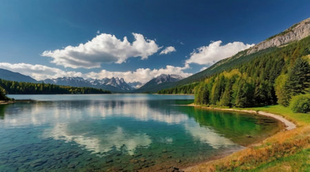 panoramic view of alpine lake in the italian alps
