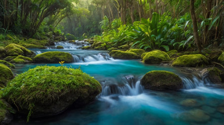 Beautiful waterfall in the forest. Waterfall in the jungle.の写真素材