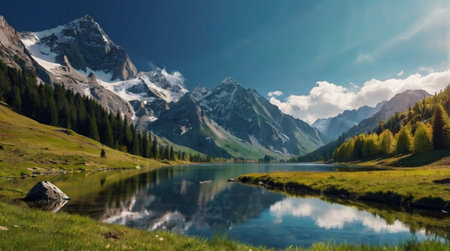 Mountain lake in the Alps. Panoramic view