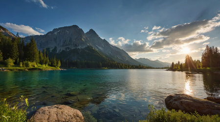Panoramic view of Lake Misurina in Dolomites, Italy