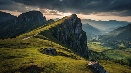 Panoramic view of the mountain range in Carpathian, Ukraineの写真素材
