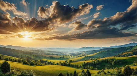 Beautiful sunset in the mountains. Landscape in the Carpathians.