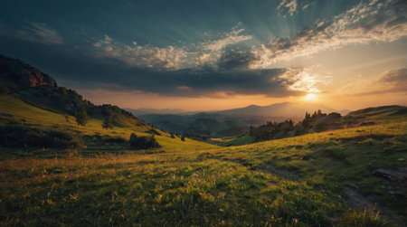 Beautiful sunset in the mountains. Carpathian, Ukraine, Europe