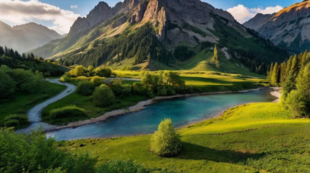 Panoramic view of beautiful mountain lake