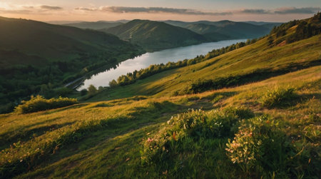 Beautiful summer landscape in the mountains at sunset. Carpathian, Ukraine