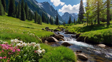 Mountain river in the mountains. Summer landscape with a mountain riverの写真素材