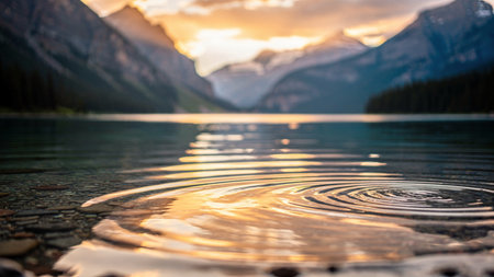 Reflection of the sun in Lake Louise, Banff National Park, Canada
