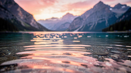 Reflection of the mountains in the lake at sunset, Banff National Park, Canada