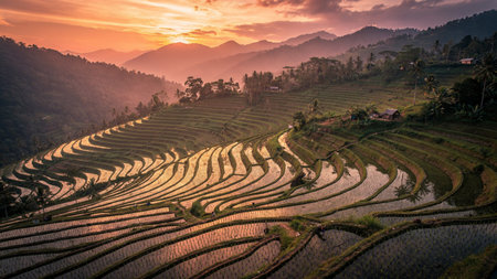 Terraced rice field at sunset in Mu Cang Chai, YenBai, Vietnam