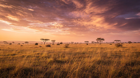 Sunset over Serengeti National Park in Tanzania, Africa