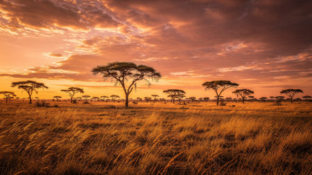 Sunset over Serengeti National Park in Tanzania, Africa