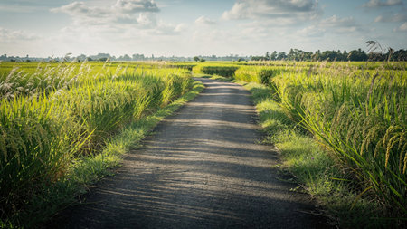 Rice field in the countryside of Thailand, rice fields in the countryside