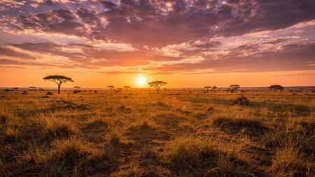 Sunset over Serengeti National Park in Tanzania, Africa