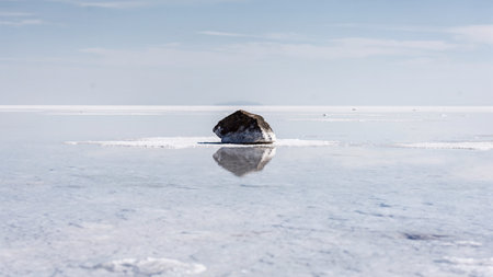 Reflection of rocks in the ice of Lake Baikal.