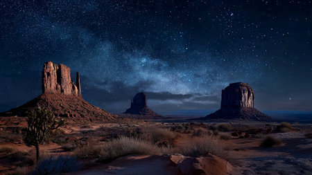 Night view of Monument Valley in Navajo Tribal Lands of Arizona and Utah USA