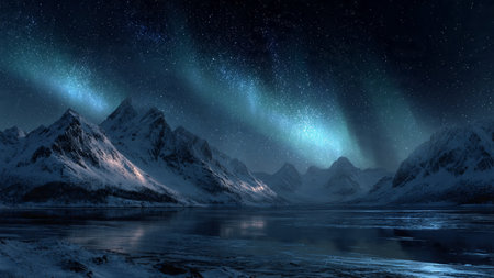Beautiful aurora borealis in the night sky above the mountains