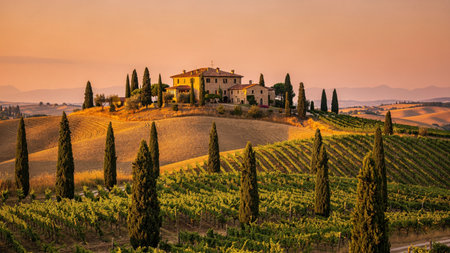 Beautiful Tuscany landscape at sunset in Val d'Orcia, Italy
